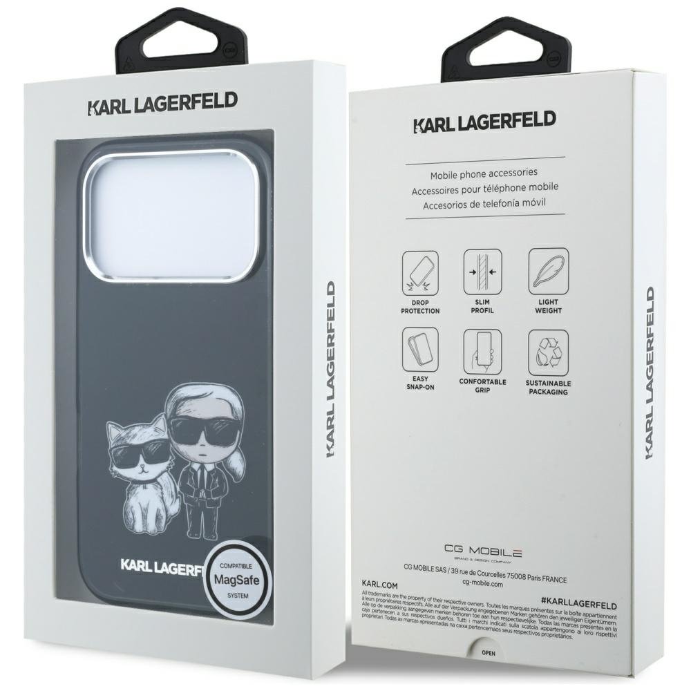 Karl Lagerfeld Smooth Karl Choupette Bodies Sketch MagSafe vāciņš iPhone 18 Pro Max / 17 Pro Max, melns