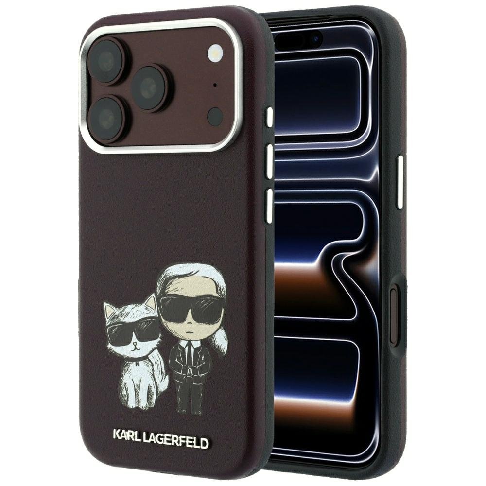 Karl Lagerfeld Smooth Karl Choupette Bodies Sketch MagSafe vāciņš iPhone 18 Pro Max / 17 Pro Max, bordo krāsā