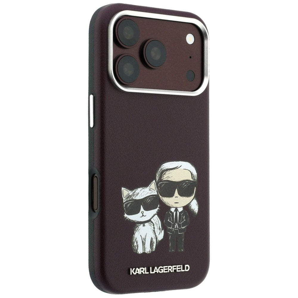 Karl Lagerfeld Smooth Karl Choupette Bodies Sketch MagSafe vāciņš iPhone 18 Pro Max / 17 Pro Max, bordo krāsā