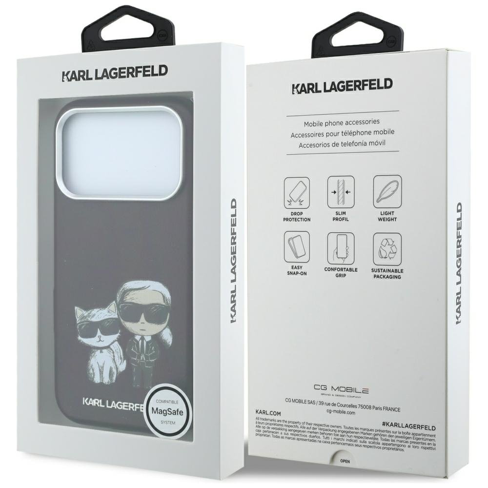 Karl Lagerfeld Smooth Karl Choupette Bodies Sketch MagSafe vāciņš iPhone 18 Pro Max / 17 Pro Max, bordo krāsā