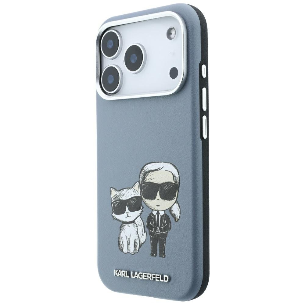 Karl Lagerfeld Smooth Karl Choupette Bodies Sketch MagSafe vāciņš iPhone 18 Pro / 17 Pro, gaiši zils