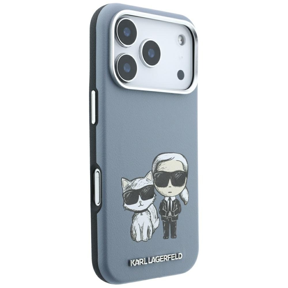 Karl Lagerfeld Smooth Karl Choupette Bodies Sketch MagSafe vāciņš iPhone 18 Pro / 17 Pro, gaiši zils