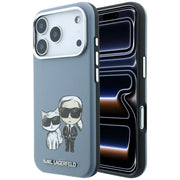 Karl Lagerfeld Smooth Karl Choupette Bodies Sketch MagSafe vāciņš iPhone 18 Pro Max / 17 Pro Max gaiši zilā krāsā
