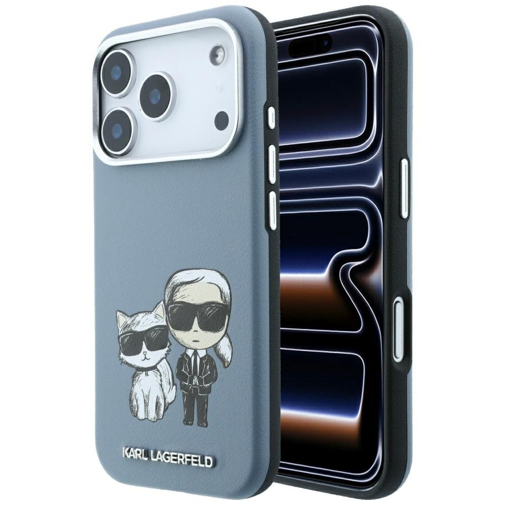 Karl Lagerfeld Smooth Karl Choupette Bodies Sketch MagSafe vāciņš iPhone 18 Pro Max / 17 Pro Max gaiši zilā krāsā