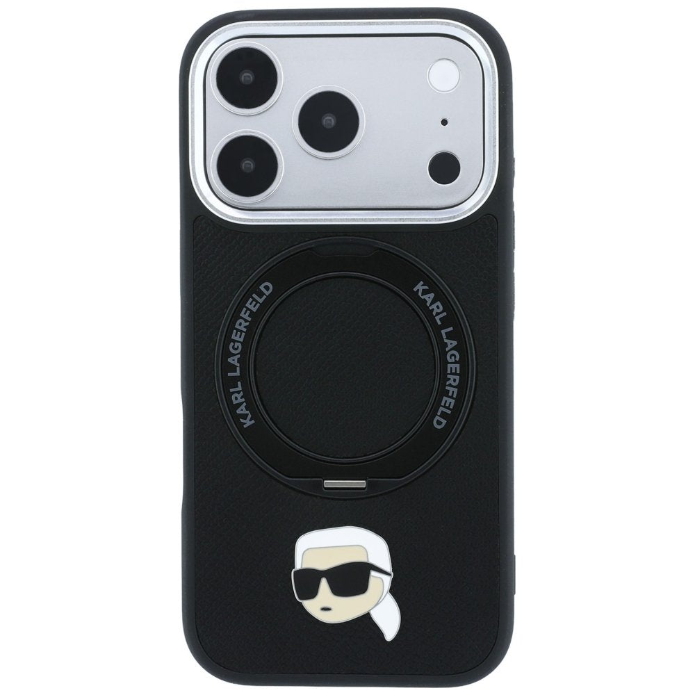 Karl Lagerfeld ar gredzena turētāju 360 Karl Head Pin MagSafe vāciņu iPhone 18 Pro / 17 Pro, melns