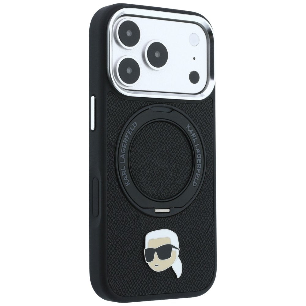 Karl Lagerfeld ar gredzena turētāju 360 Karl Head Pin MagSafe vāciņu iPhone 18 Pro / 17 Pro, melns