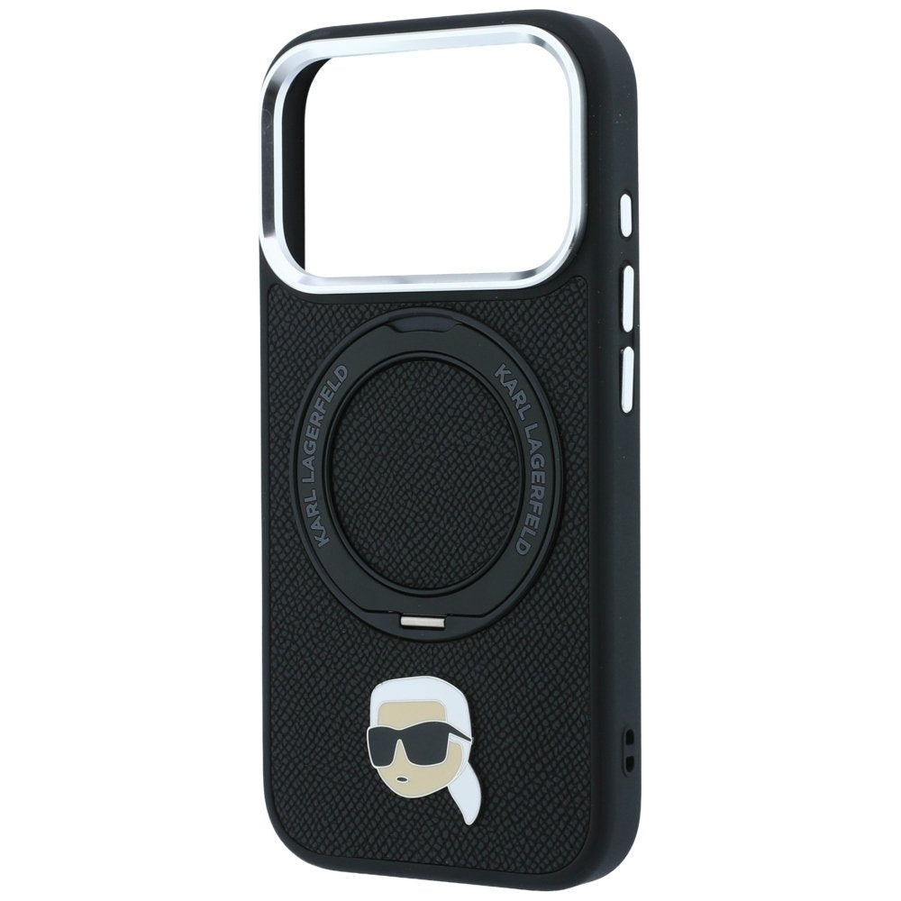 Karl Lagerfeld ar gredzena turētāju 360 Karl Head Pin MagSafe vāciņu iPhone 18 Pro / 17 Pro, melns