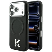 Karl Lagerfeld teksturēts, reljefs gredzens ar Kameo logotipu un MagSafe funkciju iPhone 18 Pro / 17 Pro melnā krāsā