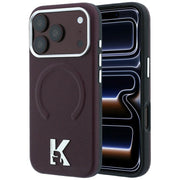 Karl Lagerfeld gredzens ar reljefu un kamejas logotipu, MagSafe vāciņš iPhone 18 Pro Max / 17 Pro Max, bordo krāsā