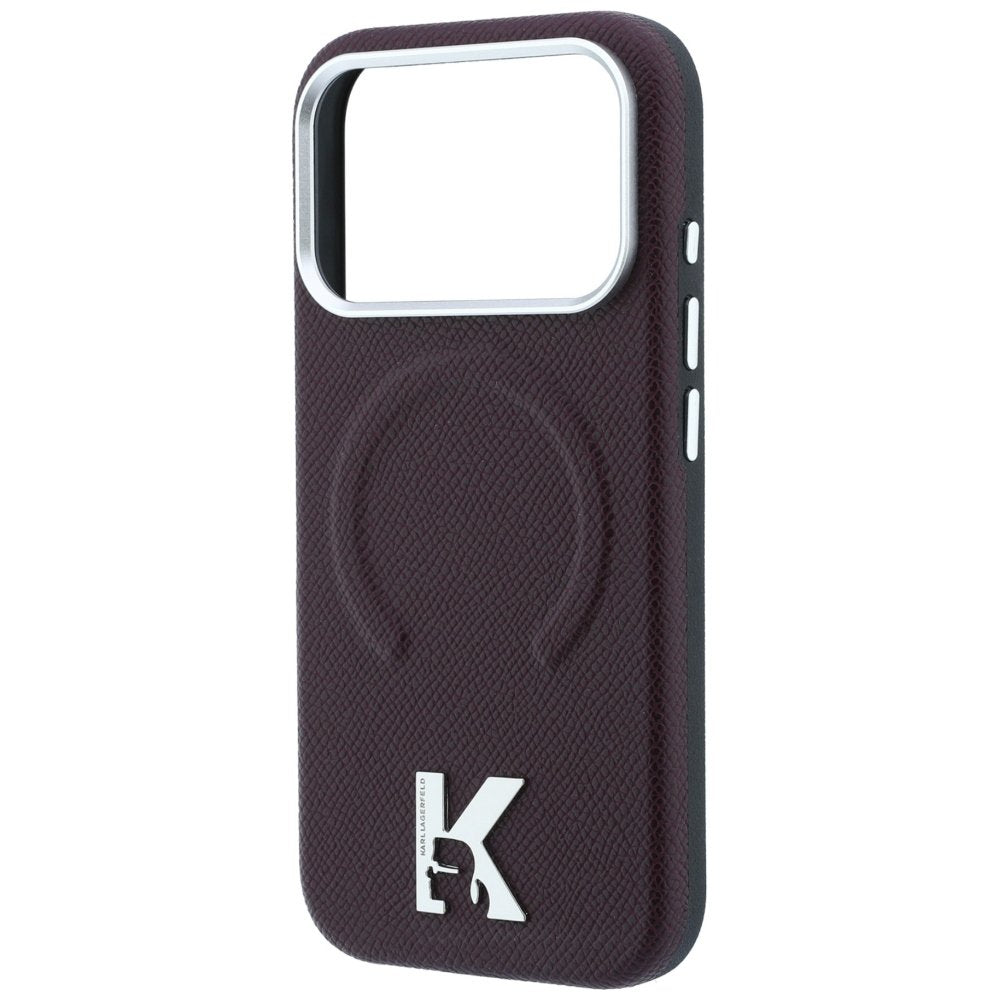 Karl Lagerfeld gredzens ar reljefu un kamejas logotipu, MagSafe vāciņš iPhone 18 Pro Max / 17 Pro Max, bordo krāsā