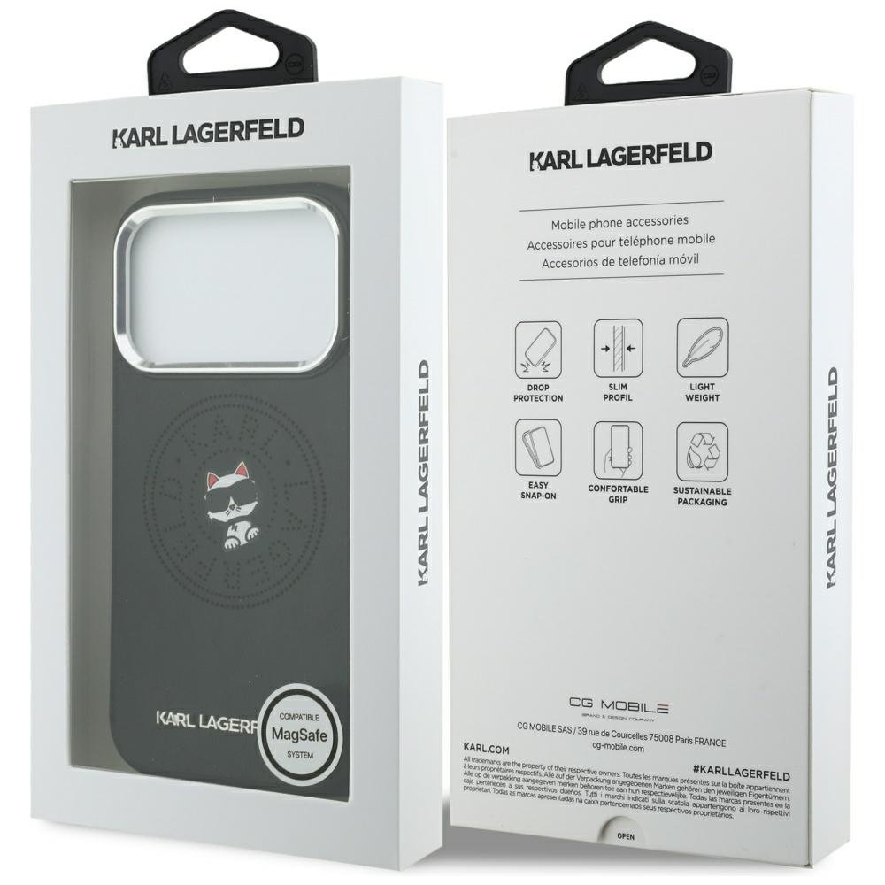 Karl Lagerfeld Point Choupette Sketch MagSafe vāciņš iPhone 18 Pro Max / 17 Pro Max, melns