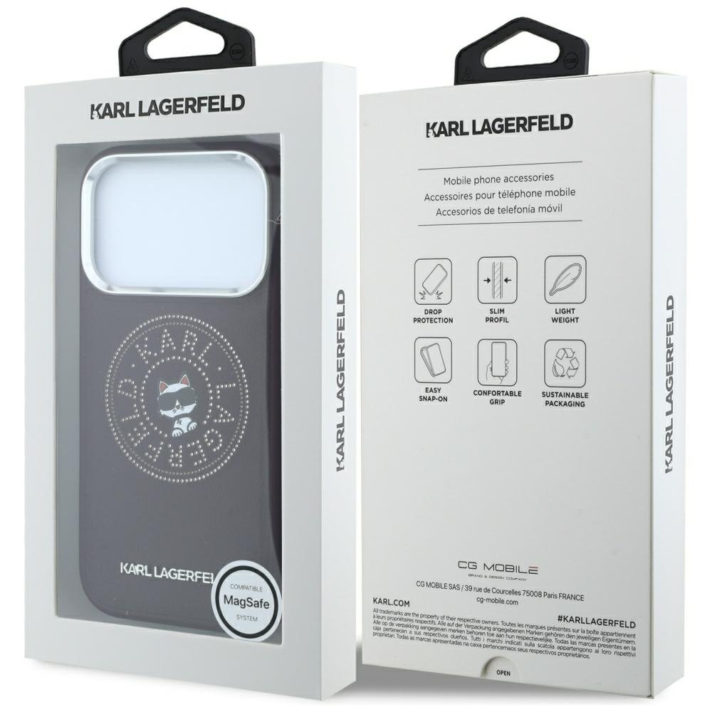 Karl Lagerfeld Point Choupette Sketch MagSafe vāciņš iPhone 18 Pro / 17 Pro, bordo krāsā