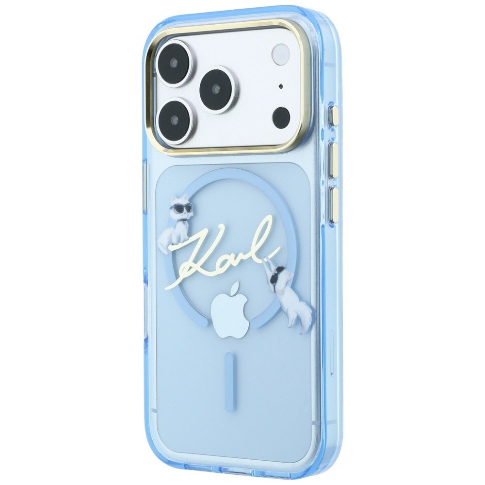 Karl Lagerfeld Script Logo MagSafe vāciņš iPhone 18 Pro / 17 Pro, gaiši zils