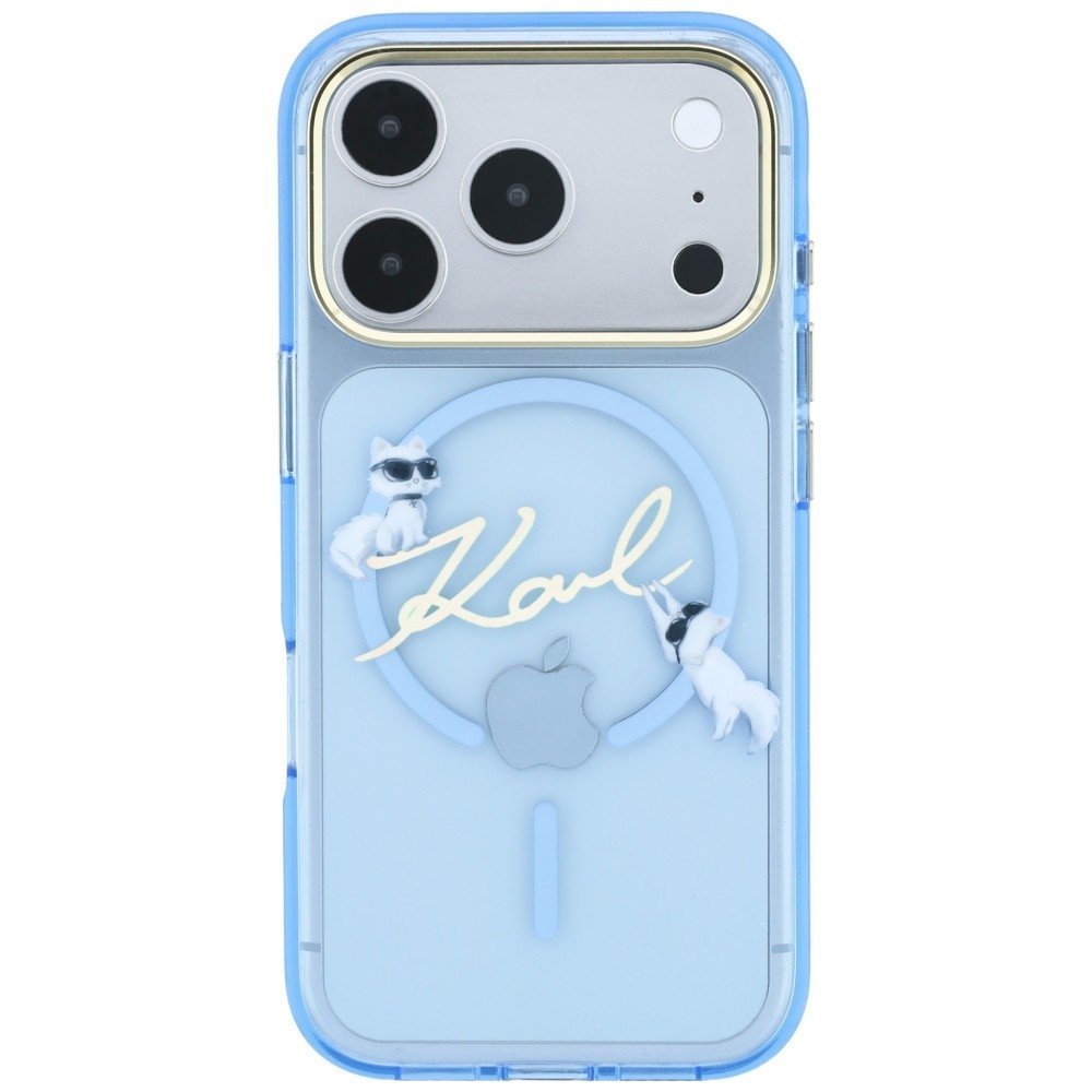 Karl Lagerfeld Script Logo MagSafe vāciņš iPhone 18 Pro / 17 Pro, gaiši zils