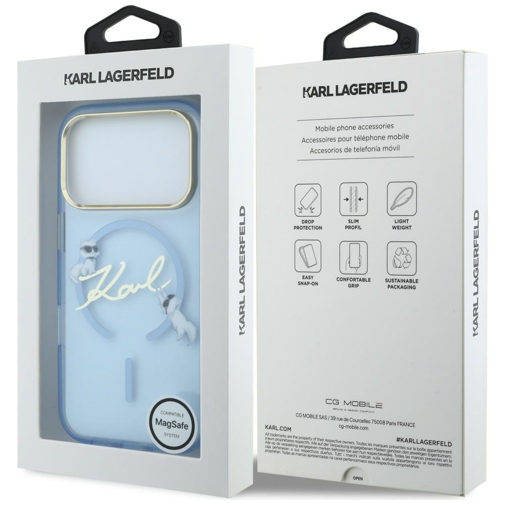 Karl Lagerfeld Script Logo MagSafe vāciņš iPhone 18 Pro / 17 Pro, gaiši zils