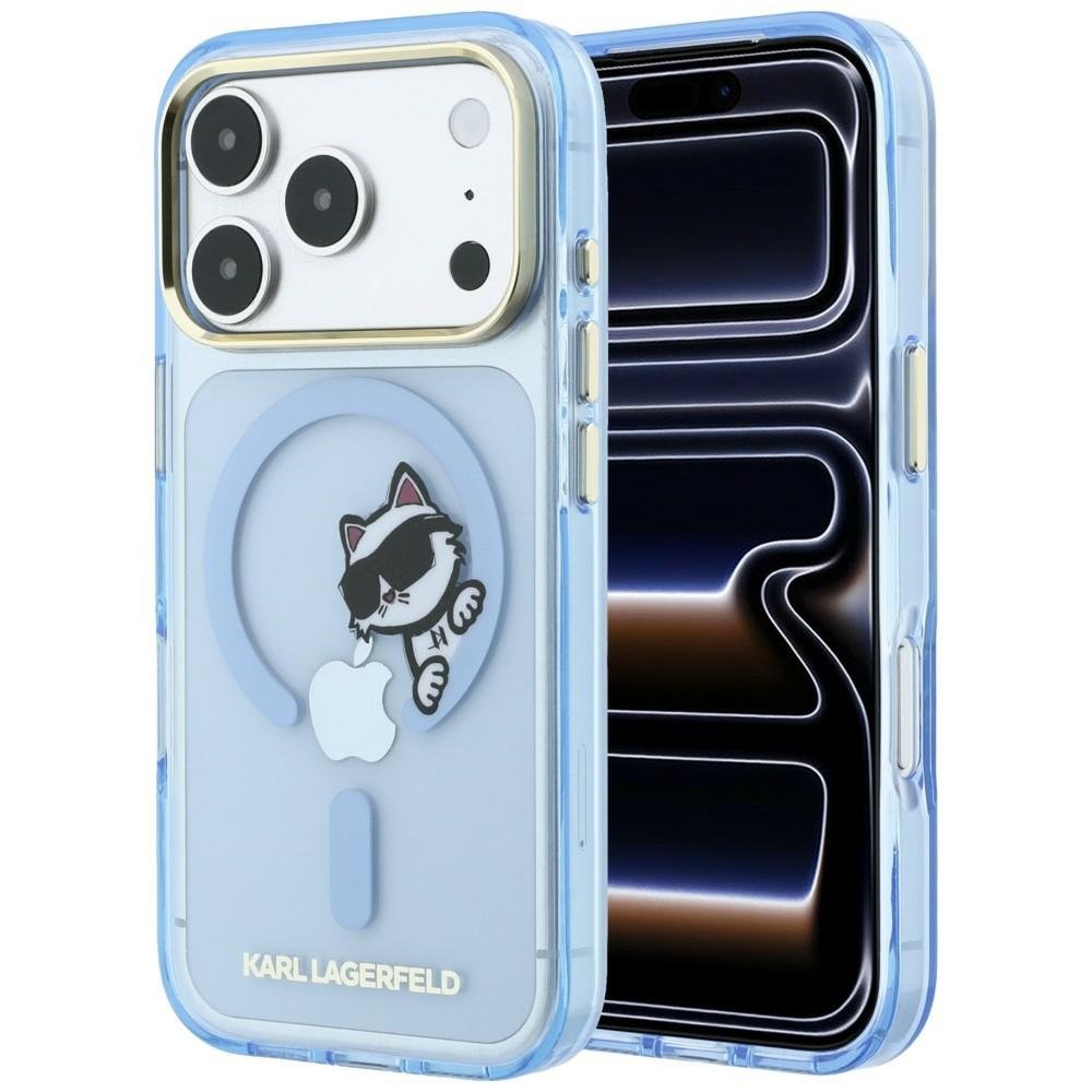 Karl Lagerfeld Peekaboo Logo MagSafe vāciņš iPhone 18 Pro / 17 Pro, gaiši zils