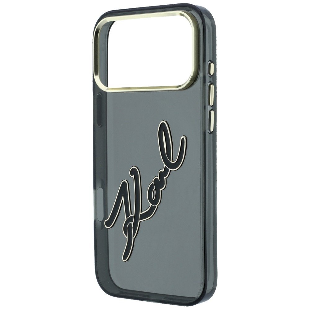 Karl Lagerfeld IML Big Signature rāmītis no sveķiem un metāla iPhone 18 Pro / 17 Pro, melns