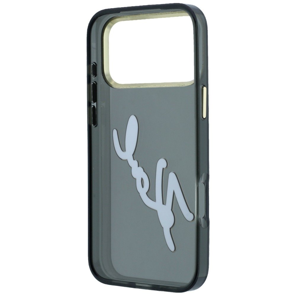 Karl Lagerfeld IML Big Signature rāmītis no sveķiem un metāla iPhone 18 Pro / 17 Pro, melns
