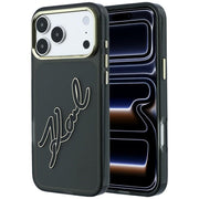 Karl Lagerfeld IML Big Signature rāmītis no sveķiem un metāla iPhone 18 Pro Max / 17 Pro Max, melns