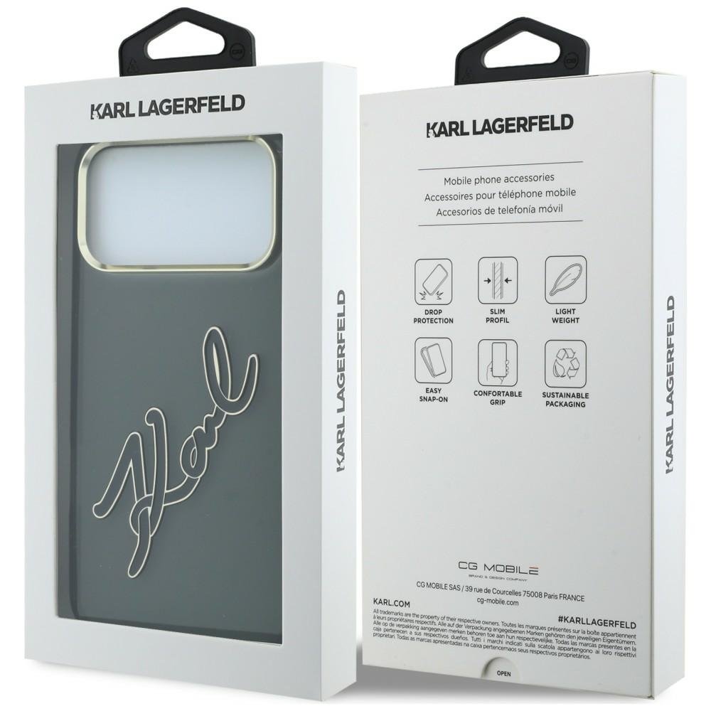 Karl Lagerfeld IML Big Signature rāmītis no sveķiem un metāla iPhone 18 Pro Max / 17 Pro Max, melns