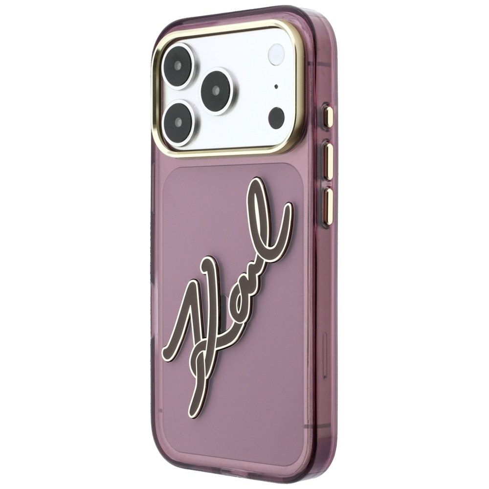 Karl Lagerfeld IML Big Signature rāmītis no sveķiem un metāla iPhone 18 Pro / 17 Pro, bordo krāsā