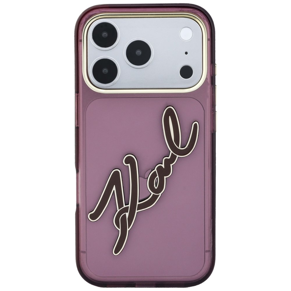 Karl Lagerfeld IML Big Signature rāmītis no sveķiem un metāla iPhone 18 Pro / 17 Pro, bordo krāsā