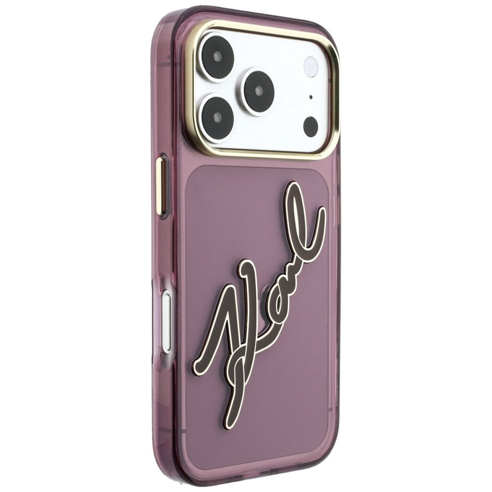 Karl Lagerfeld IML Big Signature rāmītis no sveķiem un metāla iPhone 18 Pro / 17 Pro, bordo krāsā