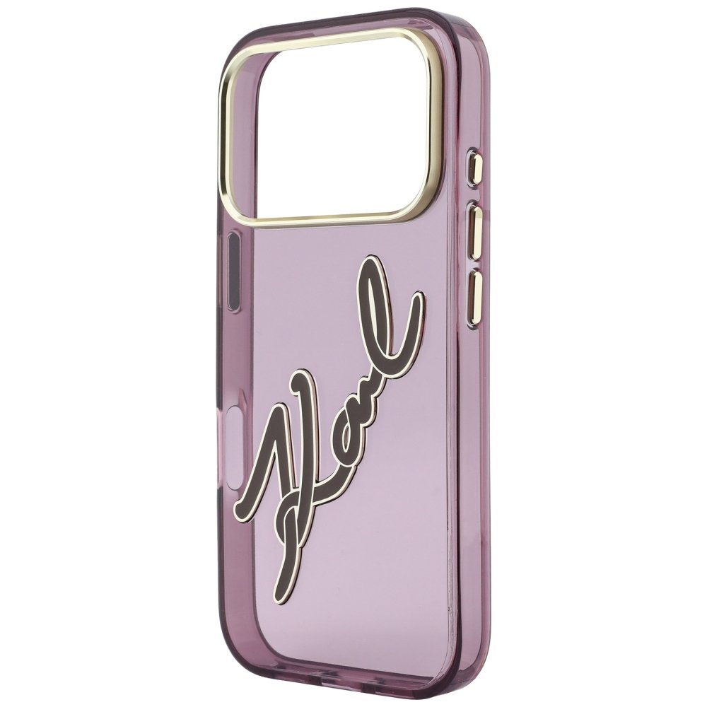 Karl Lagerfeld IML Big Signature rāmītis no sveķiem un metāla iPhone 18 Pro / 17 Pro, bordo krāsā