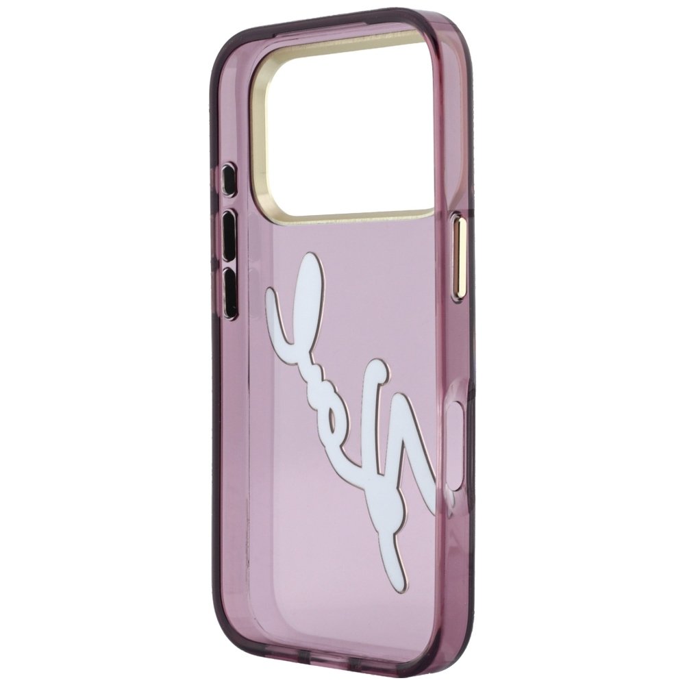 Karl Lagerfeld IML Big Signature rāmītis no sveķiem un metāla iPhone 18 Pro / 17 Pro, bordo krāsā