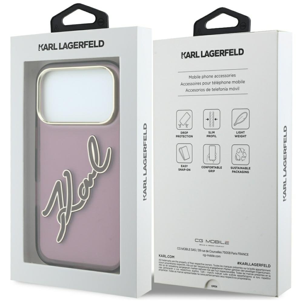 Karl Lagerfeld IML Big Signature rāmītis no sveķiem un metāla iPhone 18 Pro / 17 Pro, bordo krāsā