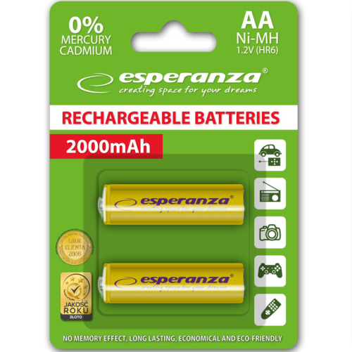 Esperanza EZA103Y precharged HR6 2000 mAh Always Ready blistera iepakojumā 2 gab.