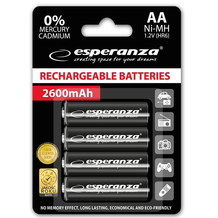 Esperanza EZA106 precharged HR6 2600 mAh Always Ready blistera iepakojumā 4 gab.