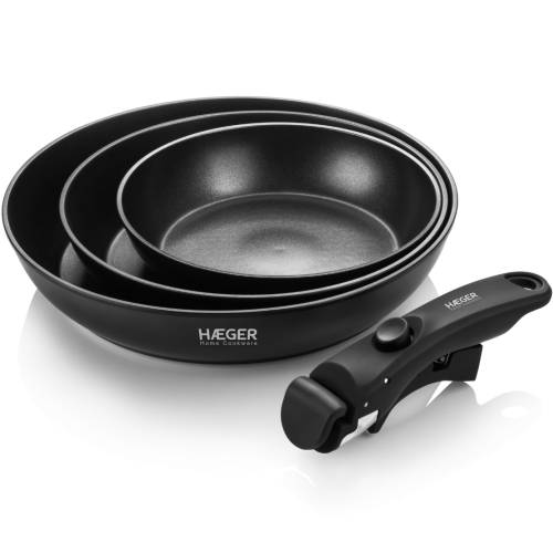 Haeger PA-C04.021A Easy Fit Pans Pannu komplekts ar noņemamu rokturi 3 gab.