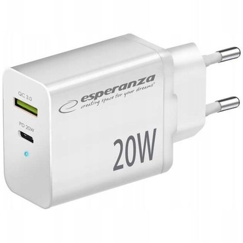 Esperanza EZC105W Lādētājs Type C 20W + USB QC3.0 18W
