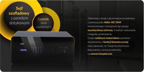 Seifs ar atvilktni, skārienjūtīgo paneli un pirkstu nospiedumu lasītāju