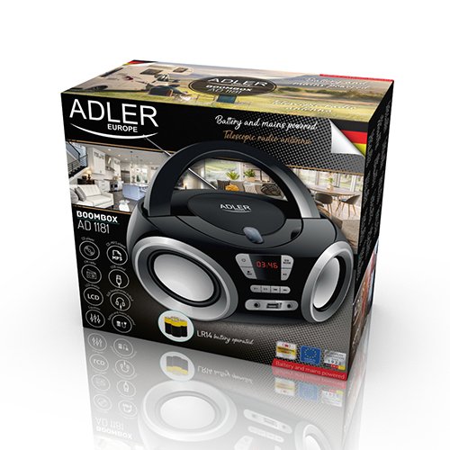 CD-MP3 boombox | USB | FM radio | AUX | Austiņu ligzda