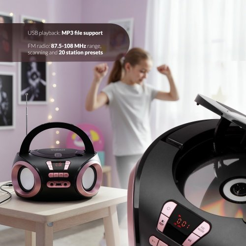CD-MP3 boombox | USB | FM radio | AUX | Austiņu ligzda