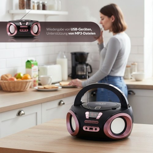 CD-MP3 boombox | USB | FM radio | AUX | Austiņu ligzda