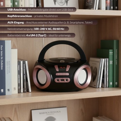 CD-MP3 boombox | USB | FM radio | AUX | Austiņu ligzda