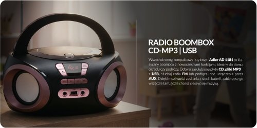 CD-MP3 boombox | USB | FM radio | AUX | Austiņu ligzda