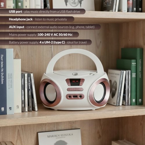 CD-MP3 boombox | USB | FM radio | AUX | Austiņu ligzda