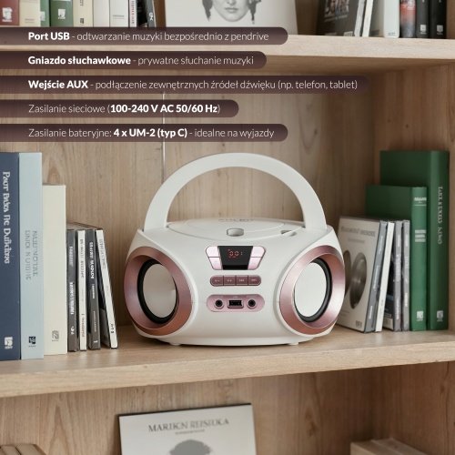 CD-MP3 boombox | USB | FM radio | AUX | Austiņu ligzda