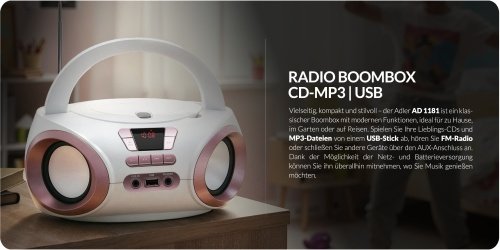 CD-MP3 boombox | USB | FM radio | AUX | Austiņu ligzda