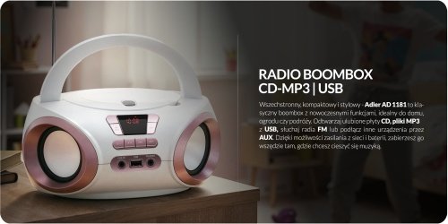 CD-MP3 boombox | USB | FM radio | AUX | Austiņu ligzda