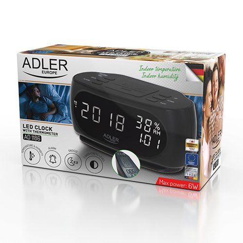 Adler termometrs LED pulkstenis