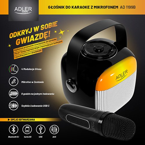 Adler skaļrunis Karaoke ar mikrofonu