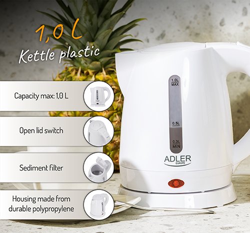 Adler tējkanna plastmasas 1,0 L