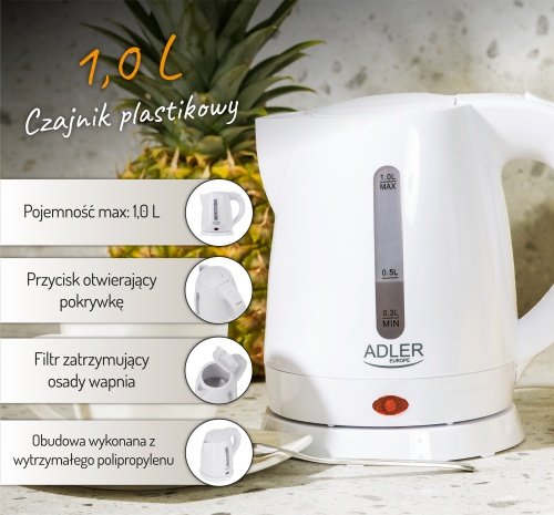 Adler tējkanna plastmasas 1,0 L
