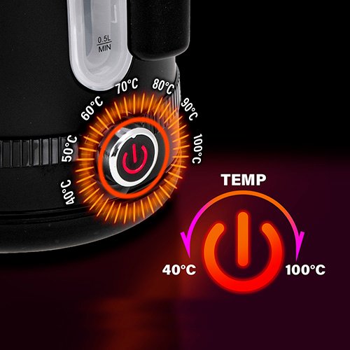 Tējkanna 1,7L ar LCD displeju & temperatūras regulācija, melna