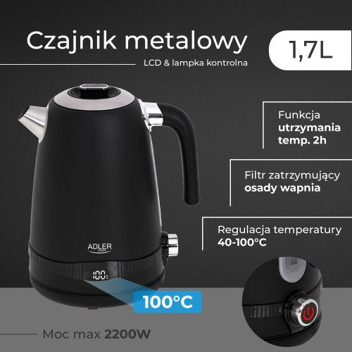 Tējkanna 1,7L ar LCD displeju & temperatūras regulācija, melna